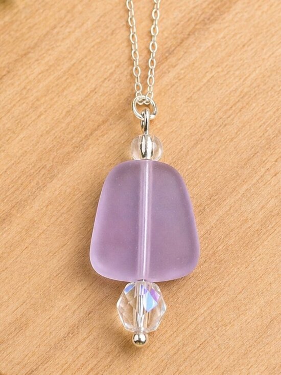 Artisan Jewelry - Pink Sea Glass Pendant Necklace Sterling Silver | Handmade
